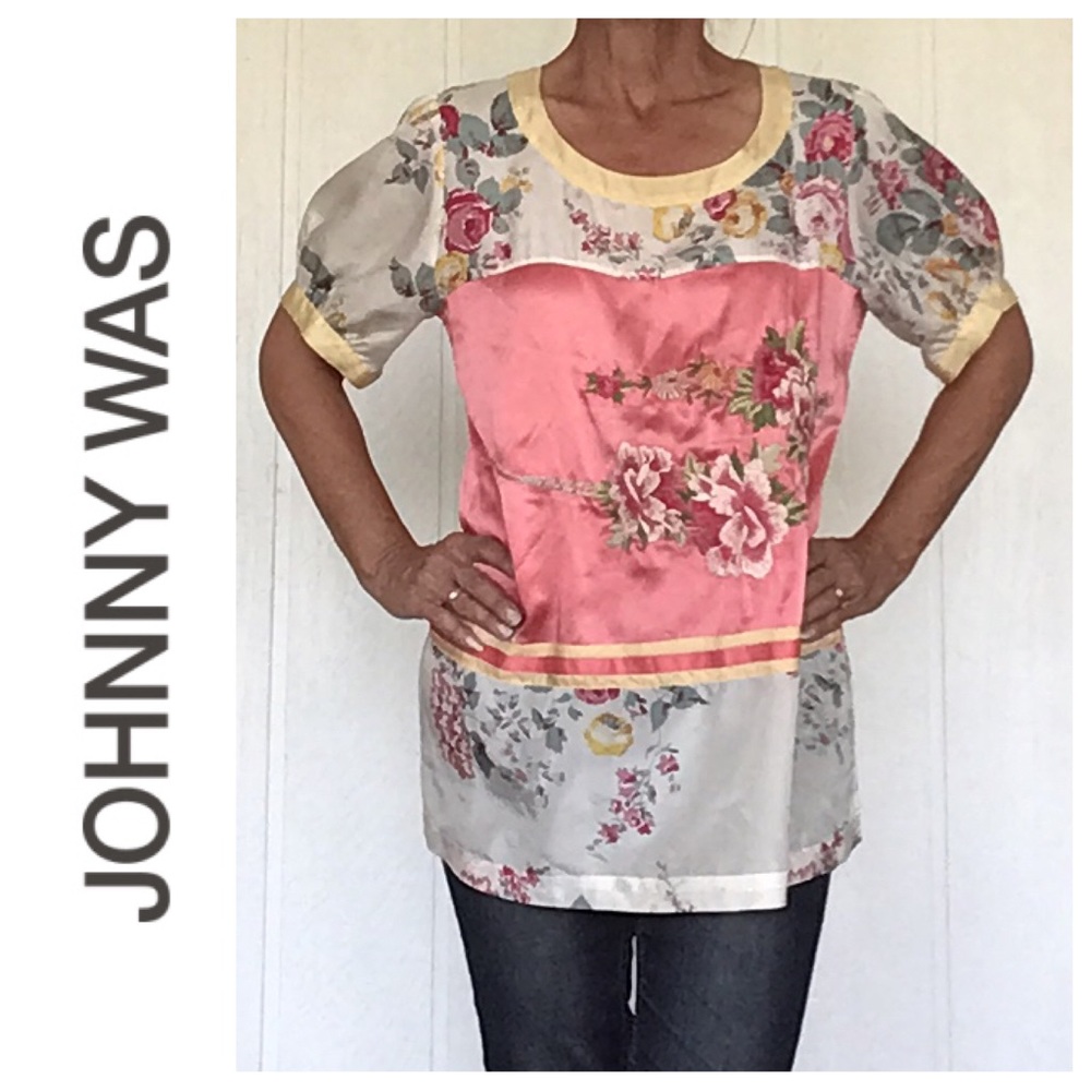 Johnny Was Pink and Yellow Floral Top